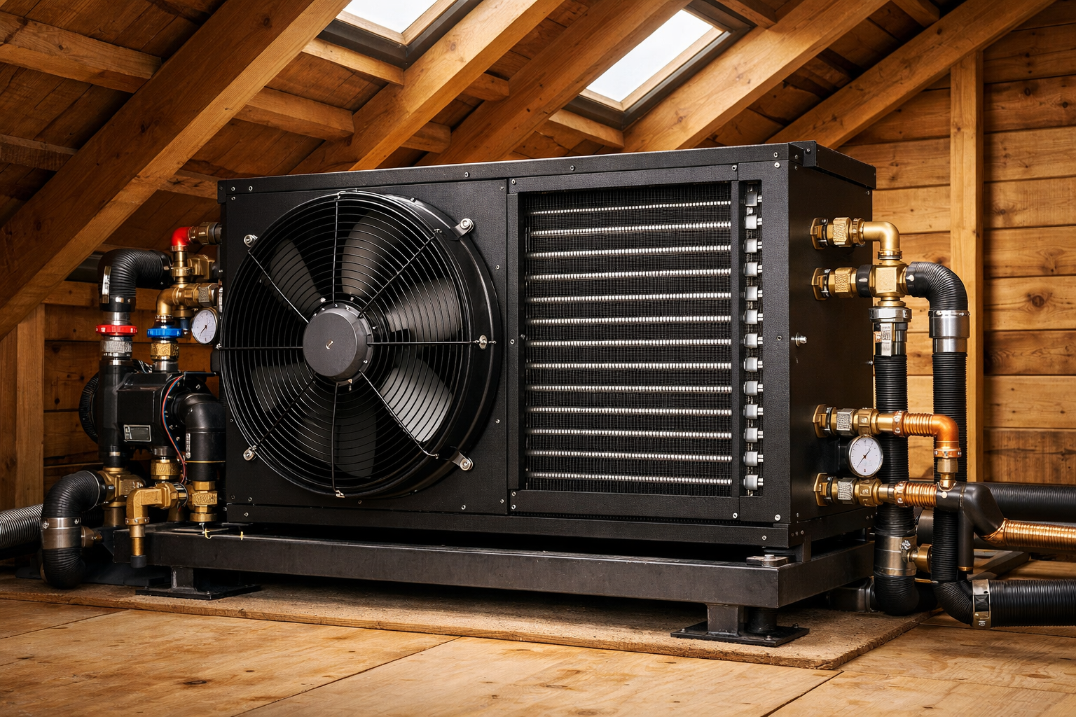 Solar attic pool heating system installed in attic